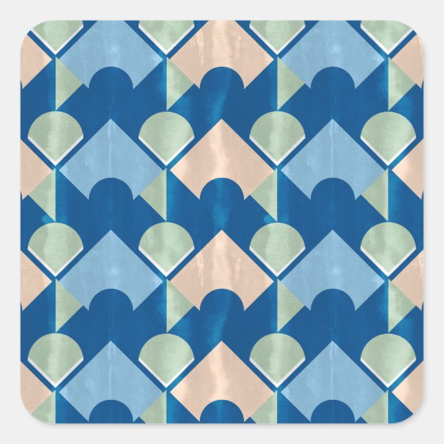 Metallic blue geometric diamond shapes  square sticker (Front)