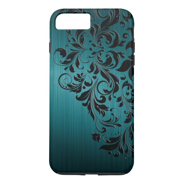 Metallic Blue-Green Brushed Aluminium & Black Lace Case-Mate iPhone Case (Back)