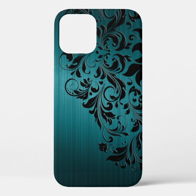 Metallic Blue-Green Brushed Aluminium & Black Lace Case-Mate iPhone Case (Back)