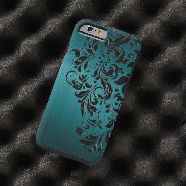 Metallic Blue-Green Brushed Aluminium & Black Lace Case-Mate iPhone Case (In Situ)
