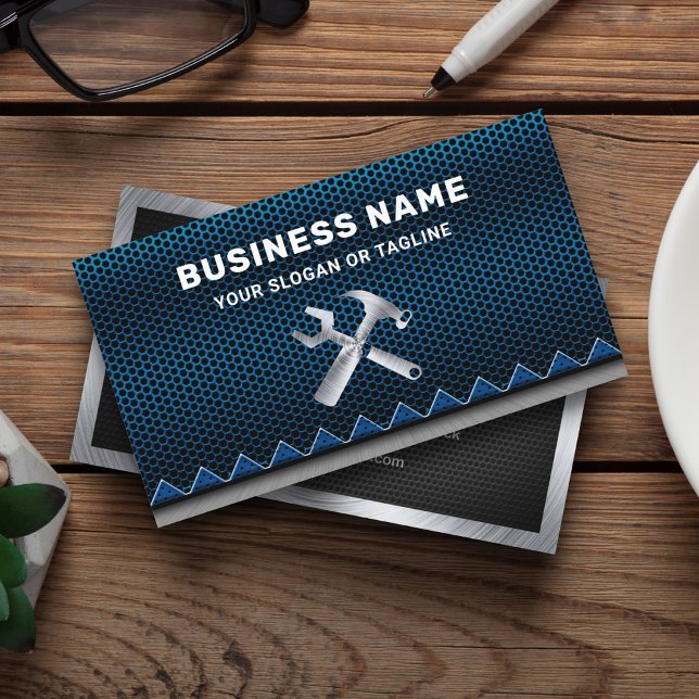 Metallic Blue Mesh Handyman Auto Repair Mechanic Business Card (Creator Uploaded)