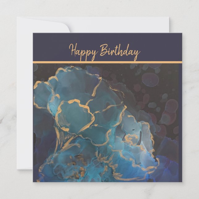 Metallic Blue Poppies Flat Card (Front)