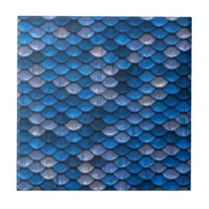 Metallic Blue Scales Print Ceramic Tile