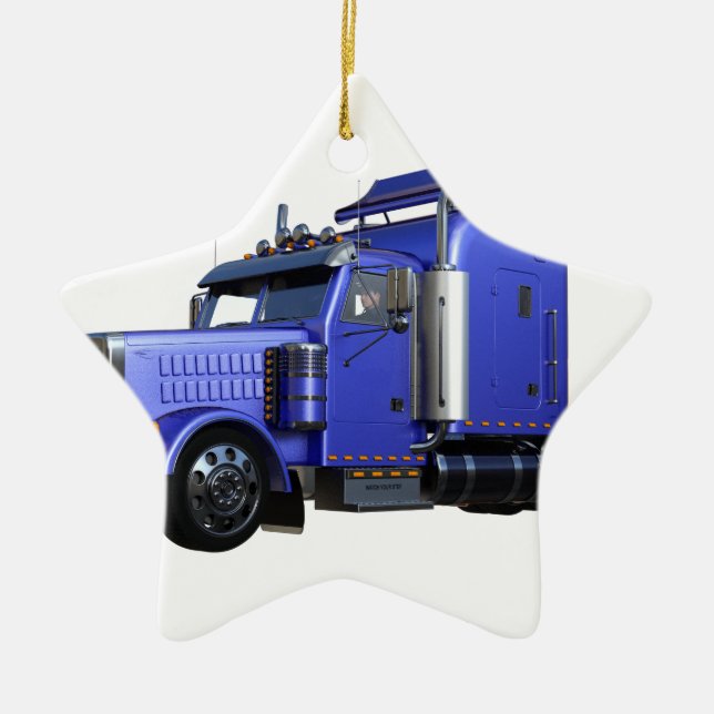 Metallic Blue Semi Tractor Trailer Truck Ceramic Ornament (Front)