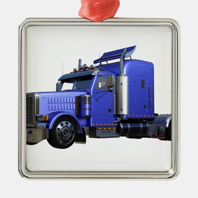 Metallic Blue Semi Tractor Trailer Truck Metal Tree Decoration (Front)