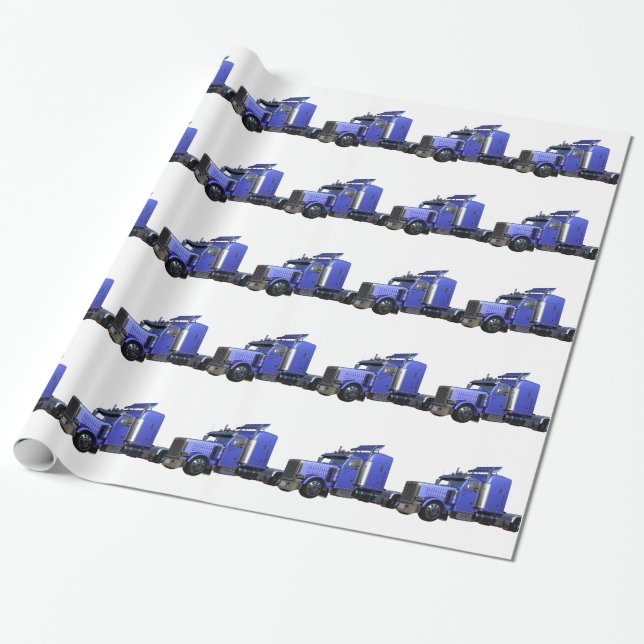 Metallic Blue Semi Tractor Trailer Truck Wrapping Paper (Unrolled)