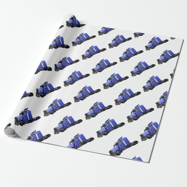 Metallic Blue Semi Tractor Trailer Truck Wrapping Paper (Unrolled)