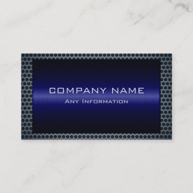 Metallic Blue Stainless Grey Steel Hole Look Business Card (Front)