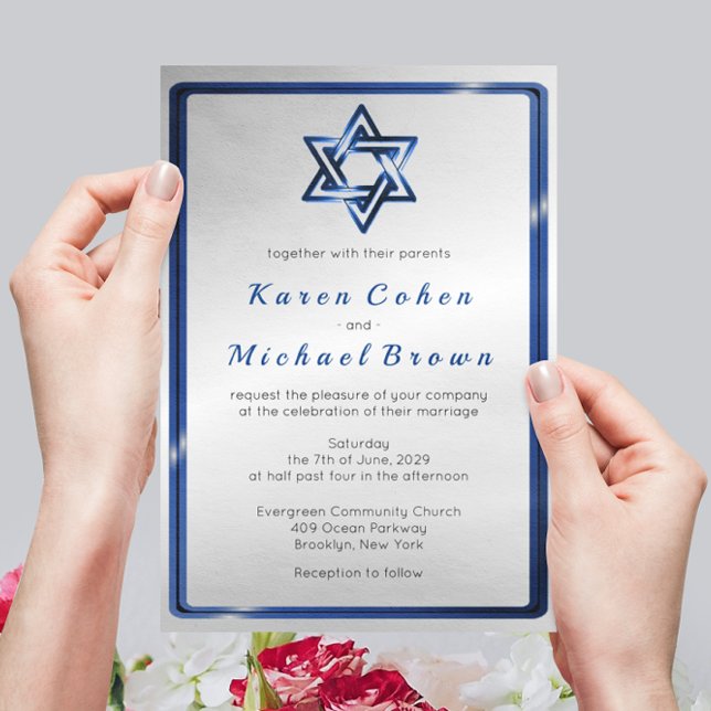 Metallic Blue Star of David Jewish Wedding Invitation (Creator Uploaded)