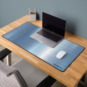 Metallic blue texture minimalistic, monogram desk mat
