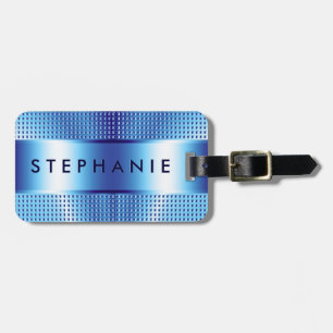 Metallic Blue Texture Print Bold Monogram Luggage Tag
