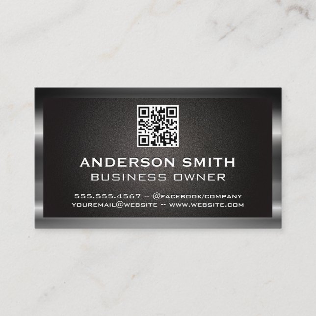 Metallic Border | QR Code Business Card (Front)