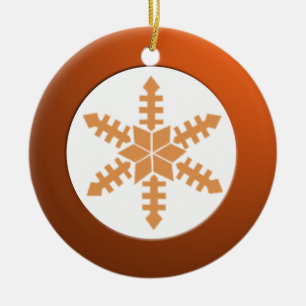 Metallic Brass Circle and Snowflake Ceramic Ornament