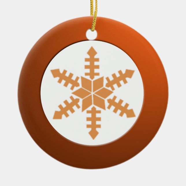Metallic Brass Circle and Snowflake Ceramic Ornament (Front)