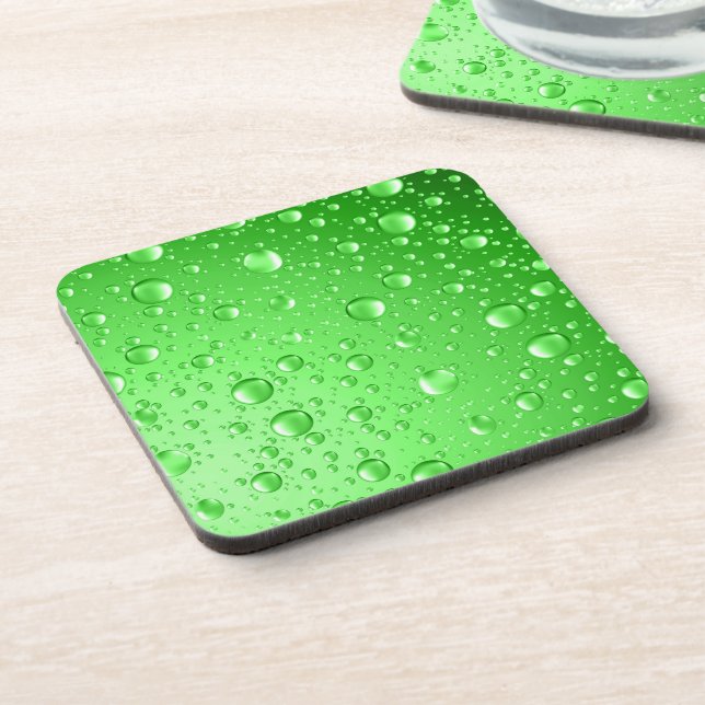 Metallic Bright Green Abstract Rain Drops Coaster (Left Side)