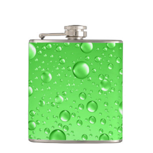 Metallic Bright Green Abstract Rain Drops Hip Flask