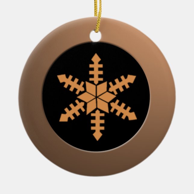 Metallic Bronze Circle and Peach Snowflake Ceramic Tree Decoration (Front)