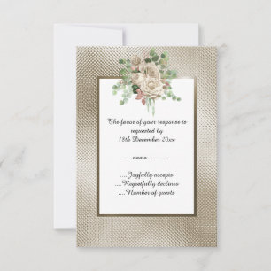 METALLIC BRONZE EMBOSSED WHITE FLORAL CUSTOM RSVP CARD