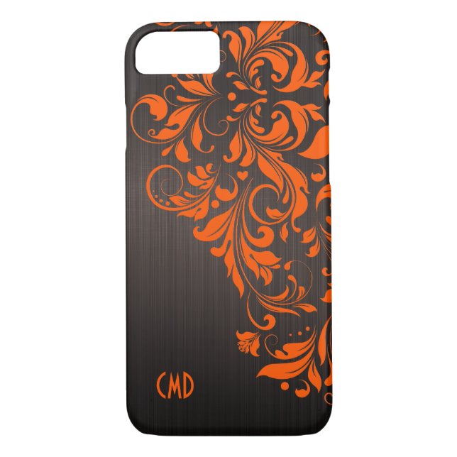 Metallic Brown Brushed Aluminium & Orange Lace Case-Mate iPhone Case (Back)