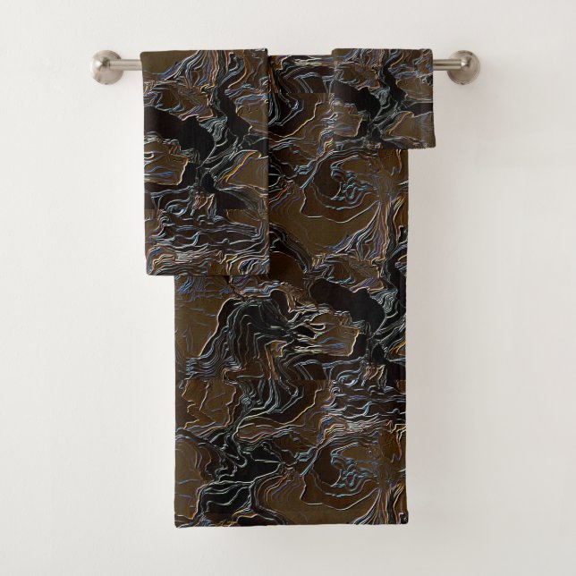Metallic Brown Camouflage Bath Towel Set (Insitu)