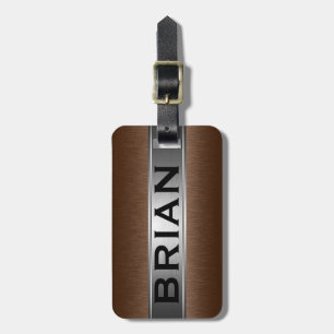 Metallic Brown& Silver Brushed Aluminium Look Luggage Tag