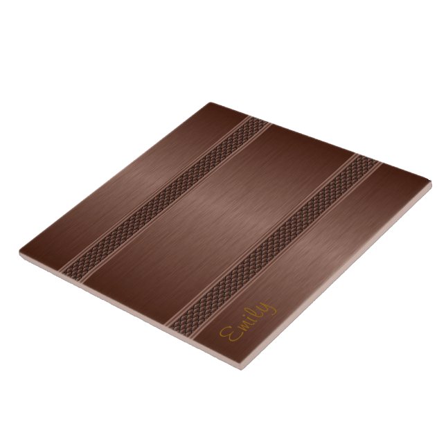 Metallic Brown Tones Brushed Aluminium Look 2 Ceramic Tile (Side)