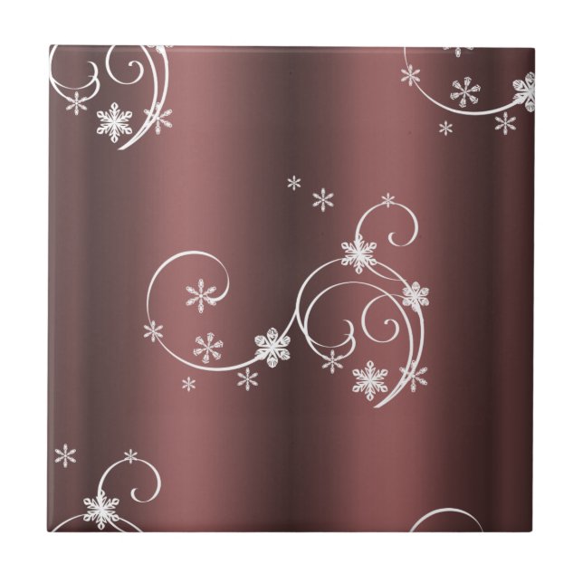 Metallic Brown White Swirls Christmas Ceramic Tile (Front)