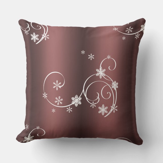 Metallic Brown White Swirls Christmas Cushion (Front)