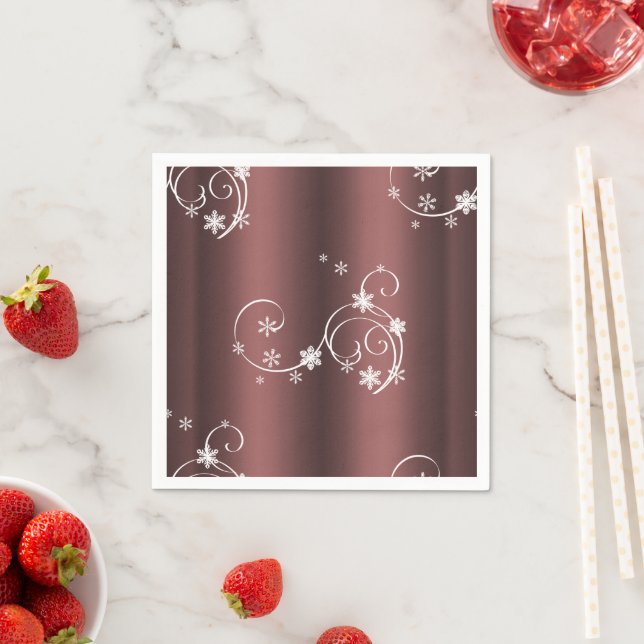 Metallic Brown White Swirls Christmas Napkin (Insitu)