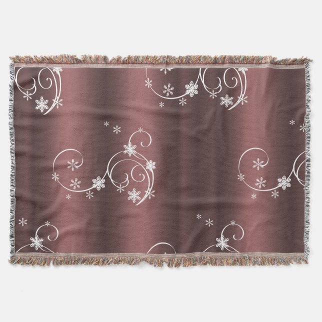 Metallic Brown White Swirls Christmas Throw Blanket (Front)