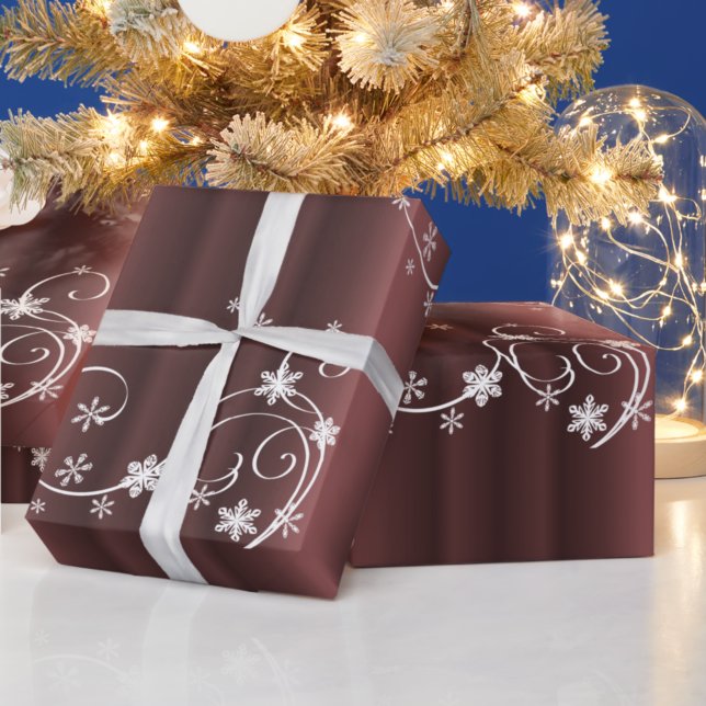 Metallic Brown, White Swirls Christmas Wrapping Paper (Creator Uploaded)