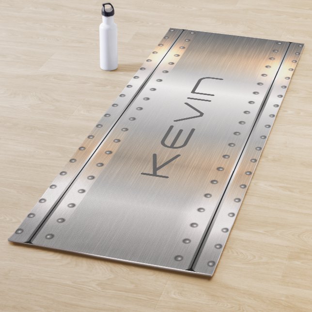 Metallic brushed aluminium geometric design yoga mat (In Situ)