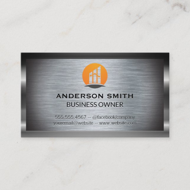 Metallic Brushed Background |  Finance Logo Business Card (Front)
