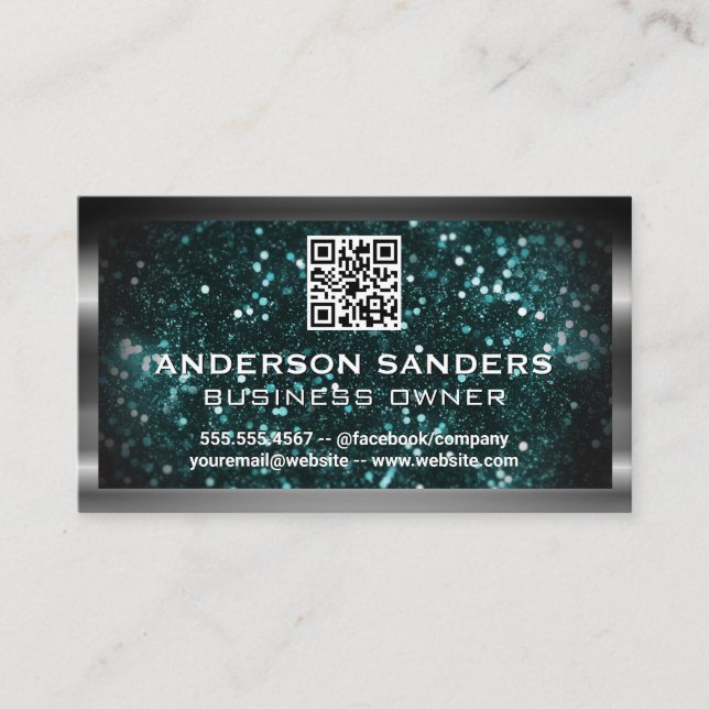 Metallic Brushed | Glitter | QR Code Business Card (Front)