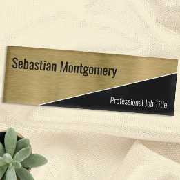 Metallic Brushed Gold Geometric Professional Name Tag