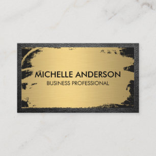 Metallic Brushed Gold Leather Border Business Card