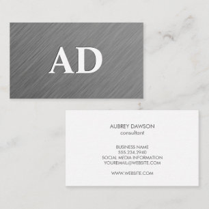 Metallic Brushed Texture   Monogram Business Card