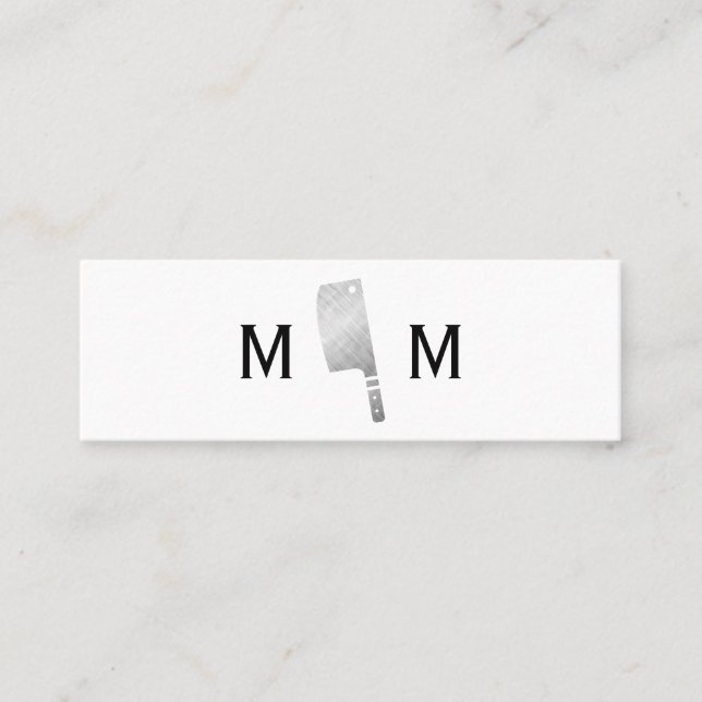 Metallic Butcher Knife Monogram Mini Business Card (Front)