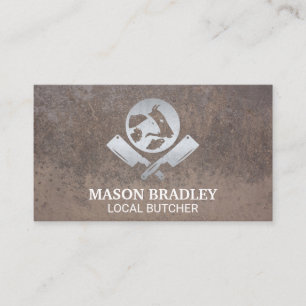 Metallic Butcher Logo Grunge Background Business Card