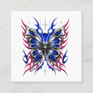 Metallic Butterfly Blue Pink Flame Wings – Gothic  Square Business Card