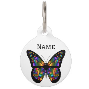 Metallic Butterfly on White Pet Tag