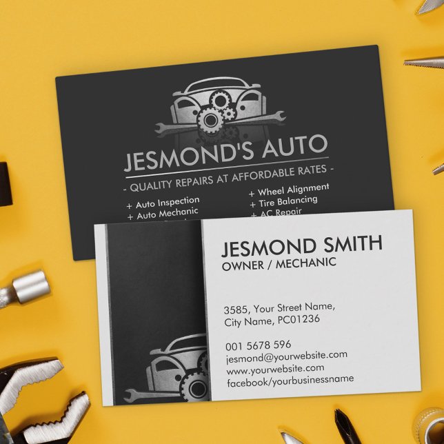 Metallic Car Silhouette - Mechanic Auto Repair  Business Card (Creator Uploaded)
