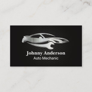 Metallic Carbon Fiber Pattern   Car Wrench Logo Business Card