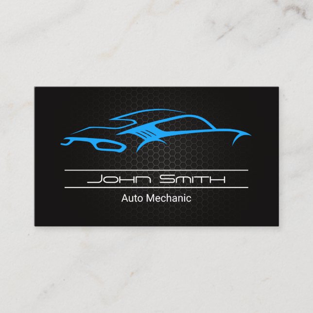 Metallic Carbon Fibre | Blue Sports Car Logo Business Card (Front)