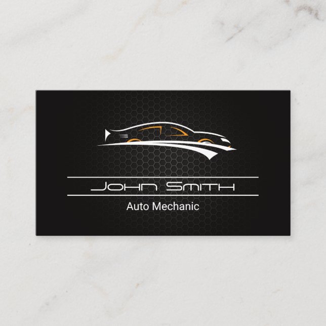 Metallic Carbon Fibre Pattern | Auto Logo Business Card (Front)