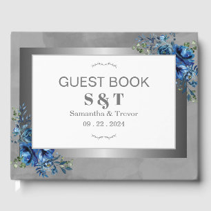 Metallic Celestial Blue Blossoms Wedding Guest Book