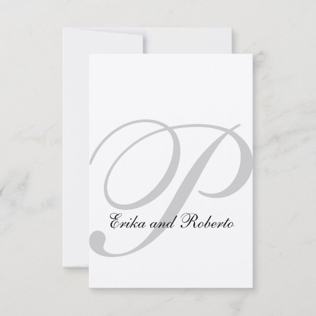 Metallic Champagne Paper Monogram Wedding RSVP Card (Front)