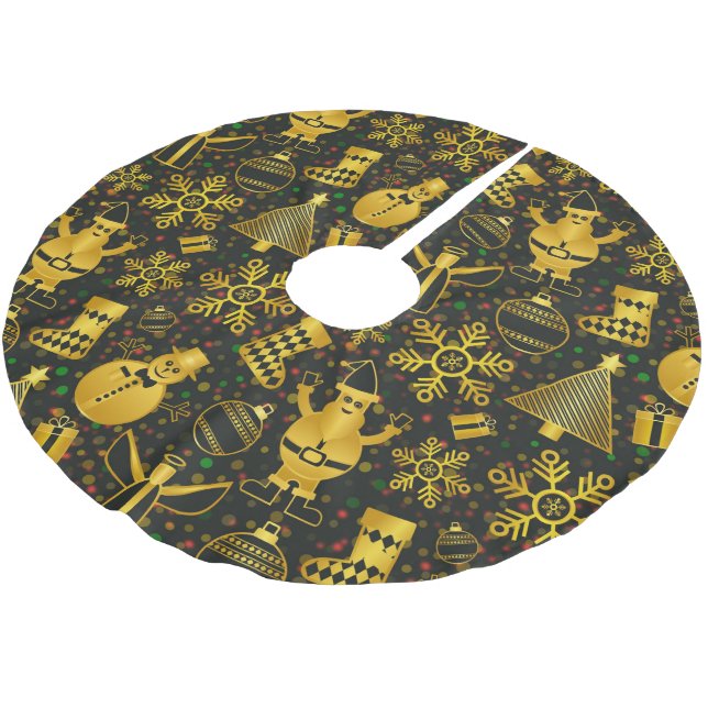 Metallic Christmas Collage Brushed Polyester Tree Skirt (Angled)