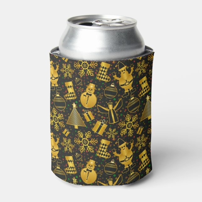 Metallic Christmas Collage Can Cooler (Can Front)
