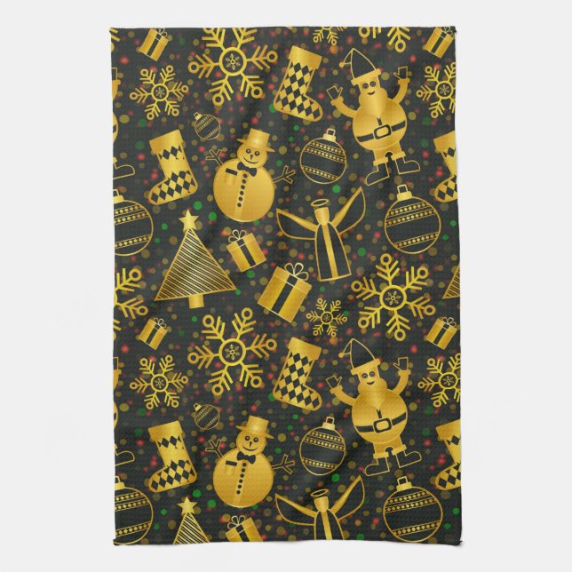 Metallic Christmas Collage Tea Towel (Vertical)